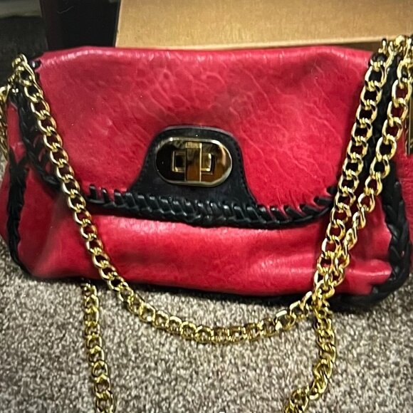 Badgley Mischka Handbag Red CONVERTIBLE Shoulder Chain Strap - Picture 3 of 10